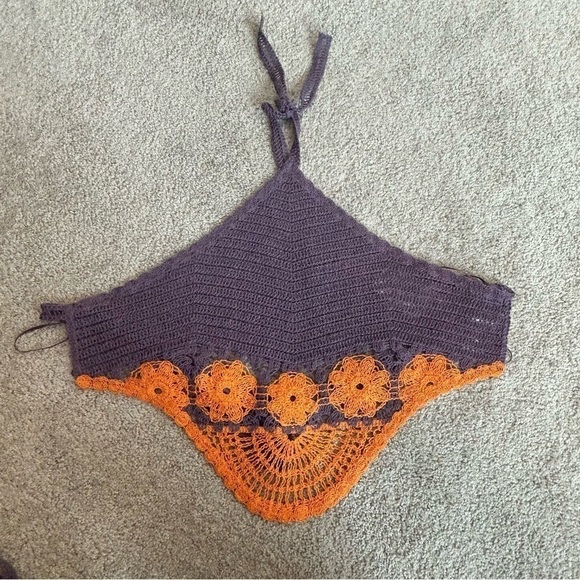 Zara purple orange crochet knit boho halter crop top NWT bohemian - Picture 7 of 13